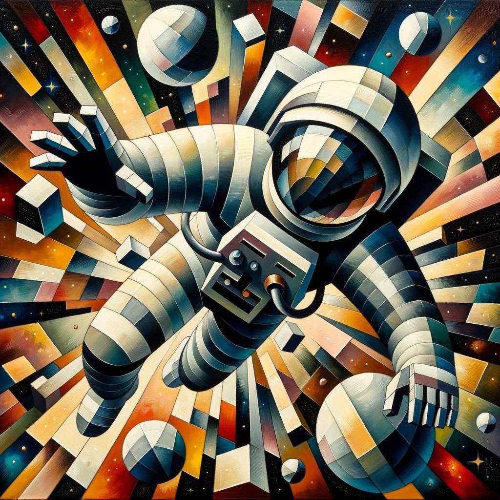 an astronaut, painting, cubism style